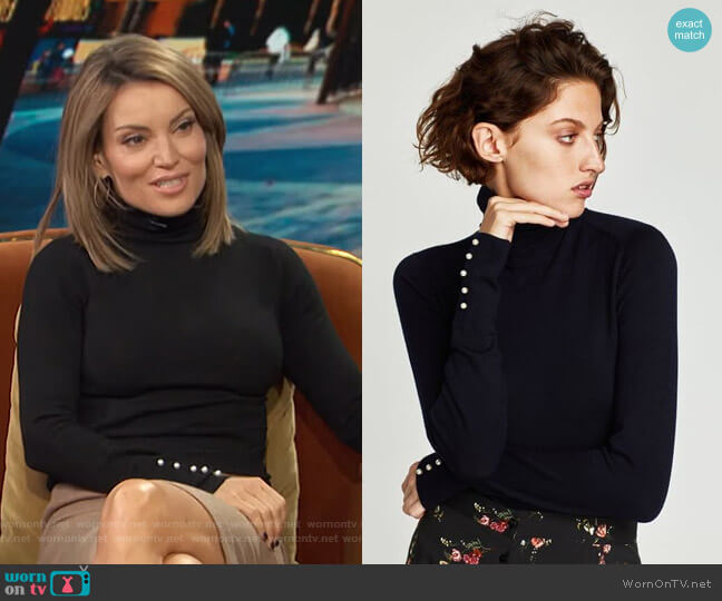 Zara Turtleneck Sweater with Pearl Buttons worn by Kit Hoover on Access Hollywood