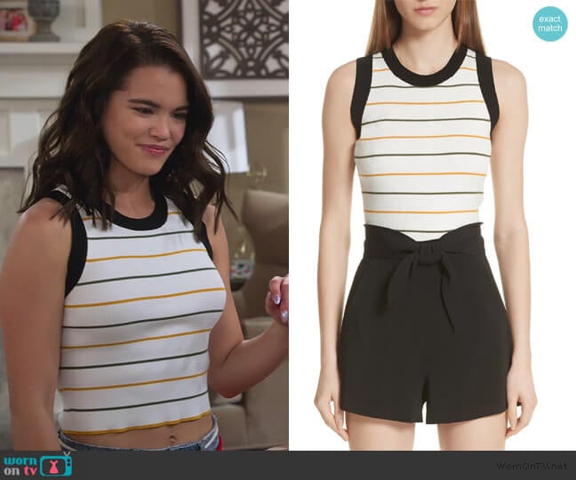 A.L.C. Rita Stripe Rib Knit Top worn by Alexa Mendoza (Paris Berelc) on Alexa & Katie
