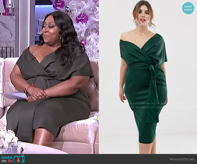 Asos Fallen Shoulder Midi Pencil Dress with Tie Detail worn by Loni Love on The Real