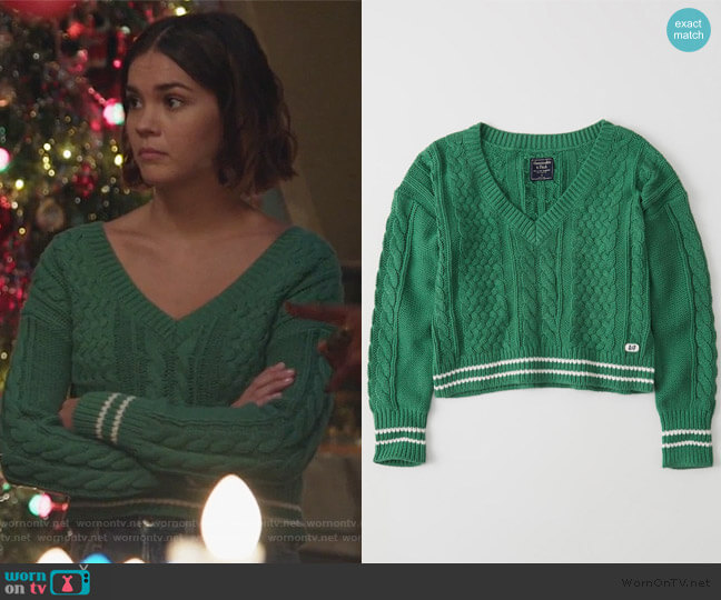 Abercrombie & Finch Cropped Cable V-neck Sweater worn by Callie Foster (Maia Mitchell) on Good Trouble
