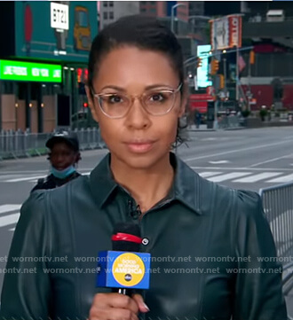 Adrienne’s green leather shirtdress on Good Morning America