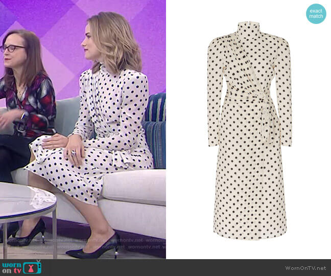 Alessandra Rich Draped Mock Neck Silk Dot Dress