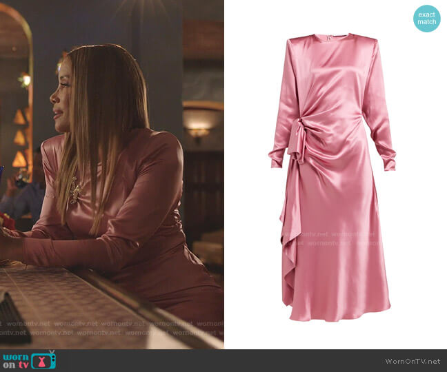 Alessandra Rich Gathered Silk-Charmeuse Midi Dress worn by Dominique Deveraux (Michael Michele) on Dynasty