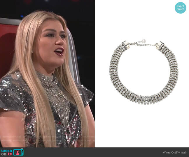Alexander McQueen Swarovski Crystal Tubular Choker Necklace worn by Kelly Clarkson on The Voice