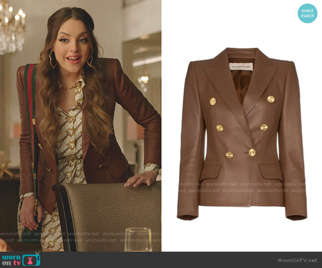 Alexandre Vauthier Double-Breasted Leather Blazer worn by Fallon Carrington (Elizabeth Gillies) on Dynasty