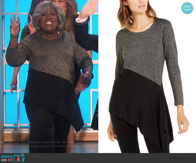 Alfani Asymmetrical Colorblocked Shimmer Top worn by Sheryl Underwood on The Talk