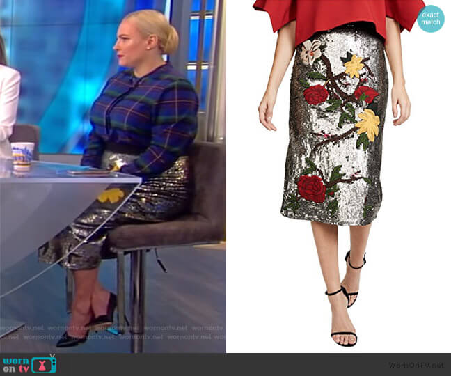 Alice + Olivia Ella Embellished Sequin Skirt worn by Meghan McCain on The View