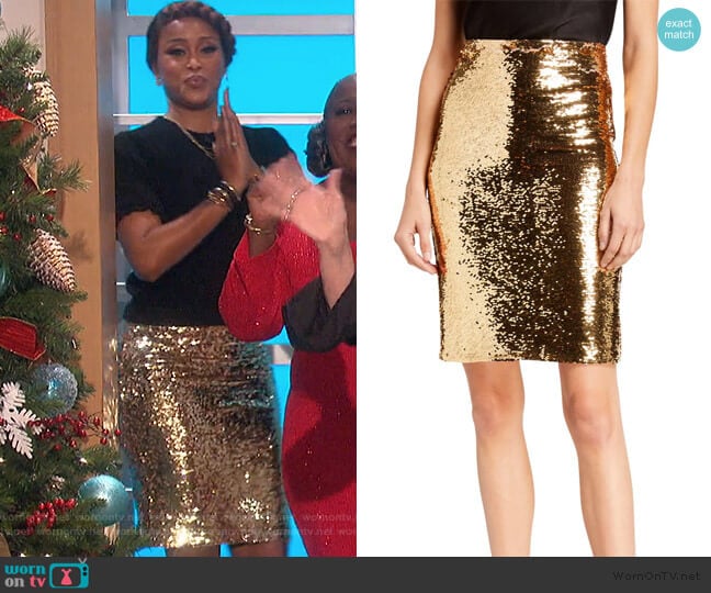 Alice + Olivia Ramos Sequin Fitted Skirt worn by Eve on The Talk