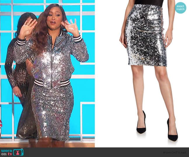 Alice + Olivia Ramos sequined tulle skirt worn by Eve on The Talk