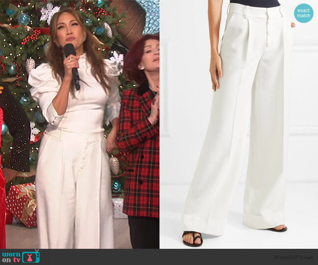 Alice + Olivia Tomasa crepe wide-leg pants worn by Carrie Inaba on The Talk