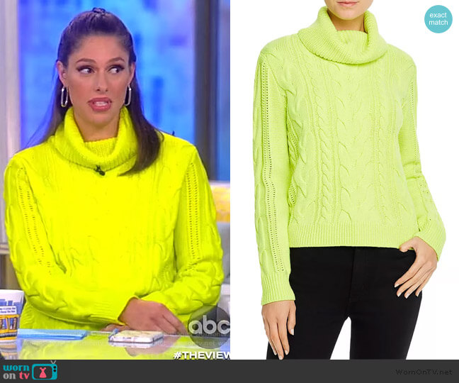 Alice + Olivia Mayme Cable-Knit Cowl-Neck Sweater worn by Abby Huntsman on The View