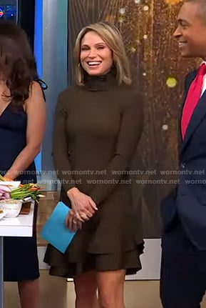 Amy’s olive green turtleneck knit dress on Good Morning America