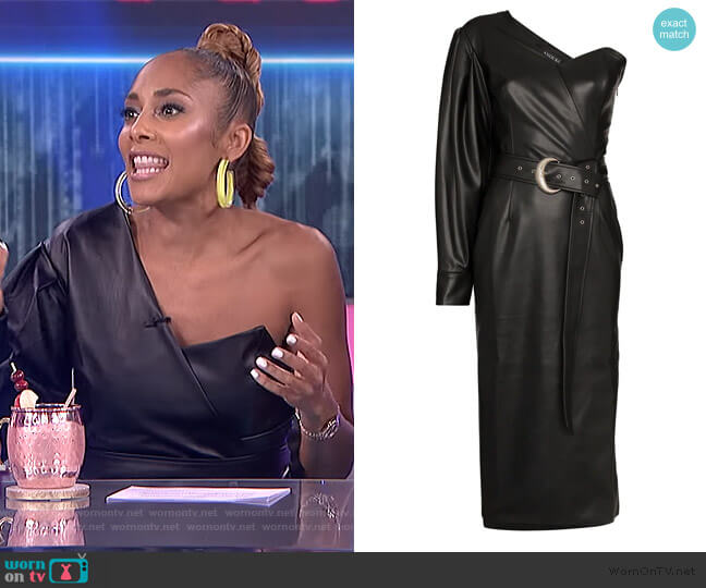 Anouki One-Shoulder Faux Leather Midi Dress worn by Amanda Seales on The Real