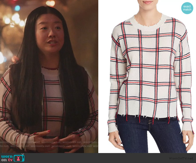 Aqua Distressed Plaid Cashmere Sweater worn by Alice Kwan (Sherry Cola) on Good Trouble