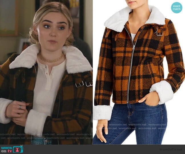 Aqua Faux-Fur Trim Plaid Coat worn by Taylor Otto (Meg Donnelly) on American Housewife