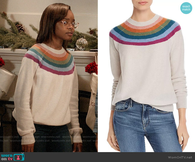 Aqua Rainbow-Stripe Cashmere Sweater worn by Diane Johnson (Marsai Martin) on Black-ish