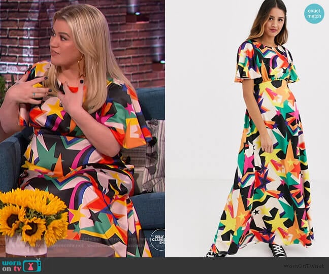ASOS Twisted Wunder tea midaxi dress in retro star print worn by Kelly Clarkson on The Kelly Clarkson Show