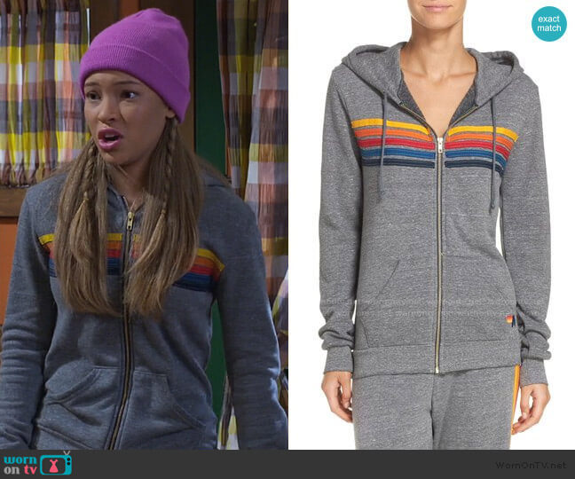 Aviator Nation 5-Stripe Zip Hoodie worn by Ava (Shelby Simmons) on Bunkd