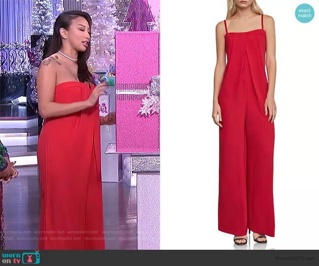 BCBGMAXAZRIA Strapless Jumpsuit worn by Jeannie Mai on The Real