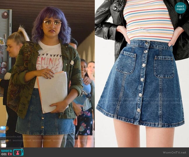 BDG Denim Button-Front Skirt worn by Gert Yorkes (Ariela Barer) on Marvels Runaways
