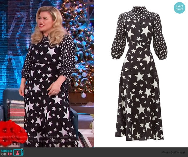 Bella Freud Emanuelle star-print silk-crepe dress worn by Kelly Clarkson on The Kelly Clarkson Show