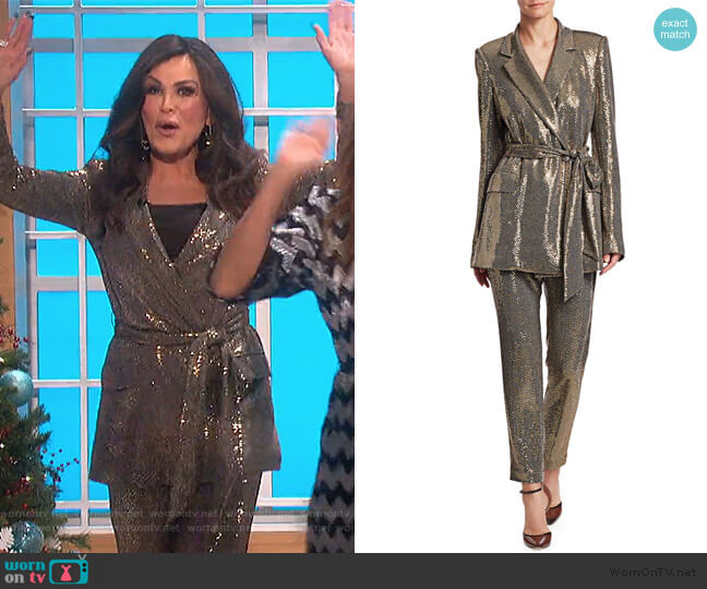 Badgley Mischka Sequin Long-Sleeve Belted Smoking Jacket worn by Marie Osmond on The Talk