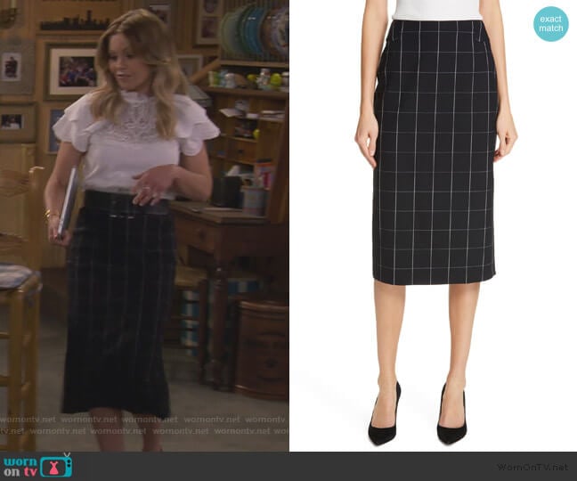 BOSS Vedani Windowpane Pencil Skirt worn by DJ Tanner-Fuller (Candace Cameron Bure) on Fuller House