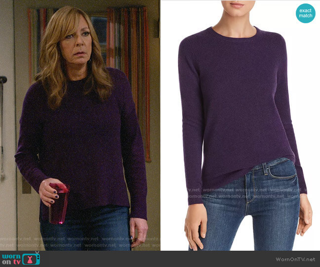 C by Bloomingdales Crewneck Cashmere Sweater in Marled Plum worn by Bonnie Plunkett (Allison Janney) on Mom