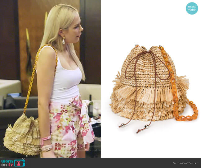 Carolina Santo Domingo Fringed Bucket Bag worn by Kameron Westcott on The Real Housewives of Dallas