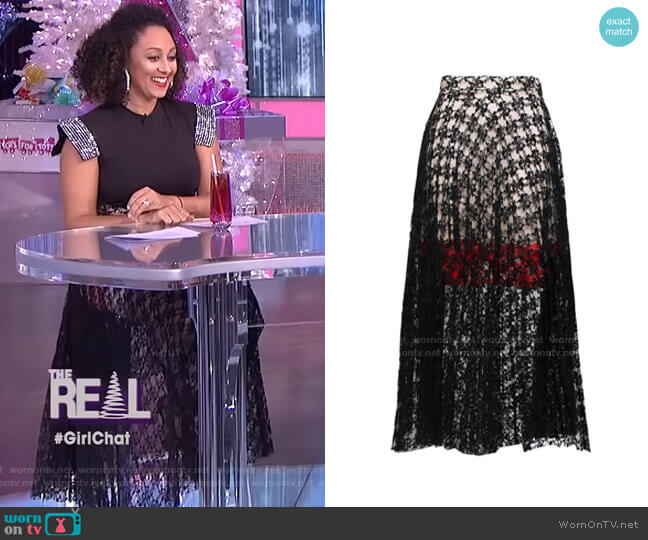 Christopher Kane Pleated Lace Midi Skirt worn by Tamera Mowry on The Real