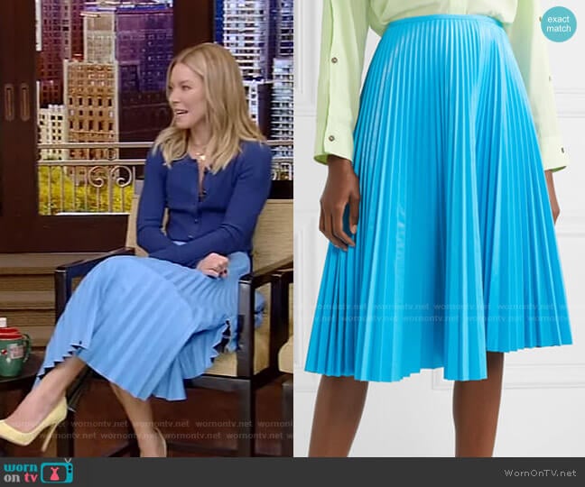 Cédric Charlier Pleated Faux Leather Skirt worn by Kelly Ripa on Live with Kelly and Mark