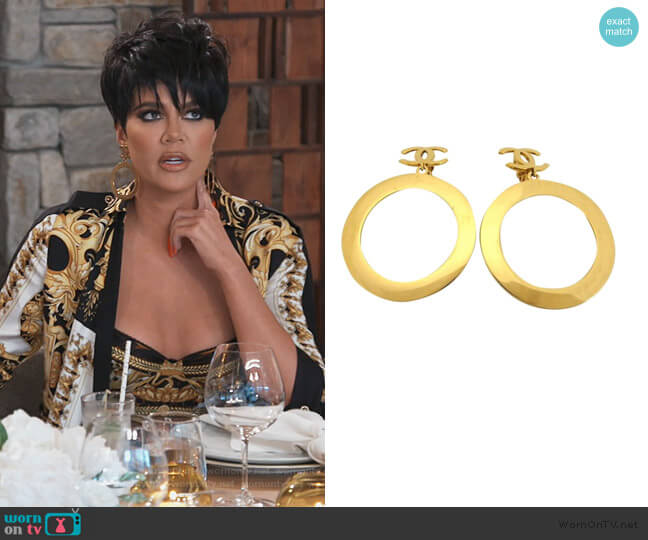 Chanel Vintage Gold Logo Drop Earrings worn by Khloe Kardashian on Keeping Up with the Kardashians