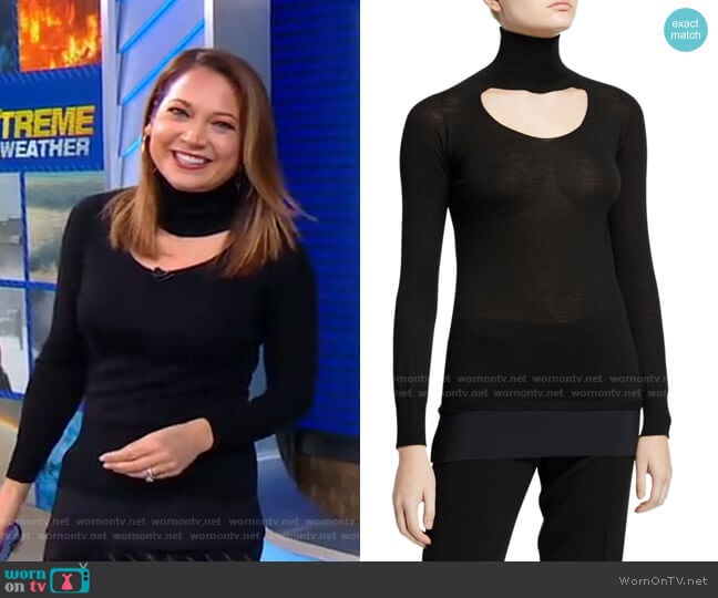 Chiara Boni La Petite Robe M Fay Turtleneck Long-Sleeve Cutout Top worn by Ginger Zee on Good Morning America