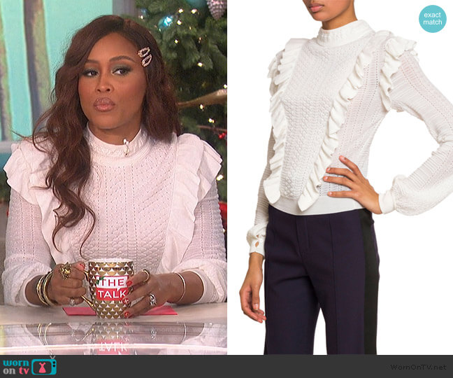 Chloe Ruffle-Front High-Neck Sweater worn by Eve on The Talk