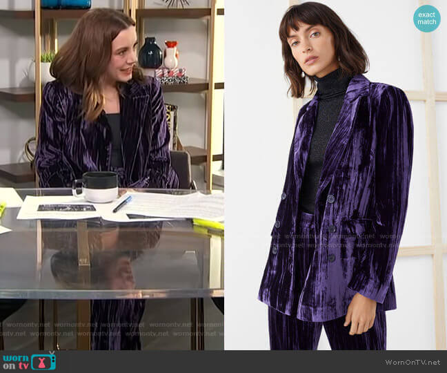 & Other Stories Crushed Velvet Double Breasted Blazer worn by Melanie Bromley on E! News