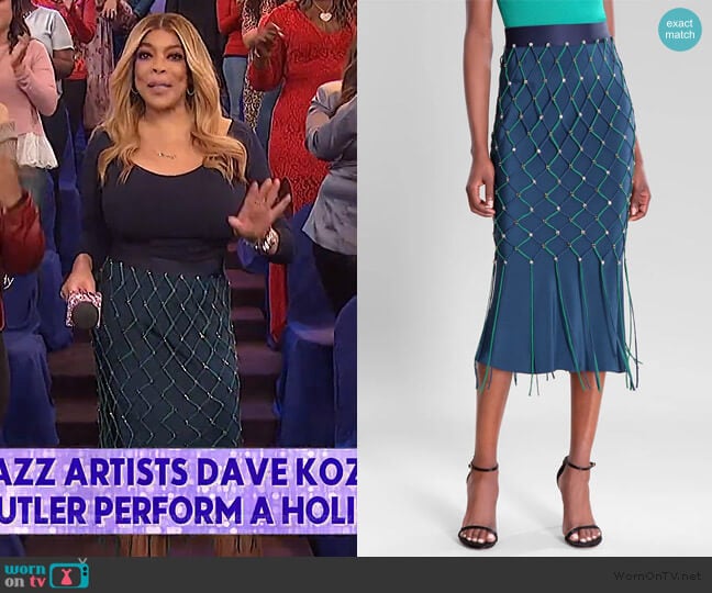 Cushnie Ocean Vivica High Waisted Pencil Skirt worn by Wendy Williams on The Wendy Williams Show