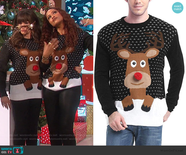 Daisys Boutique Holiday Reindeer Snowman Santa Snowflakes Sweater worn by Eve on The Talk