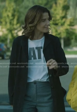 Dex’s Rats print tee and grey side striped pants on Stumptown