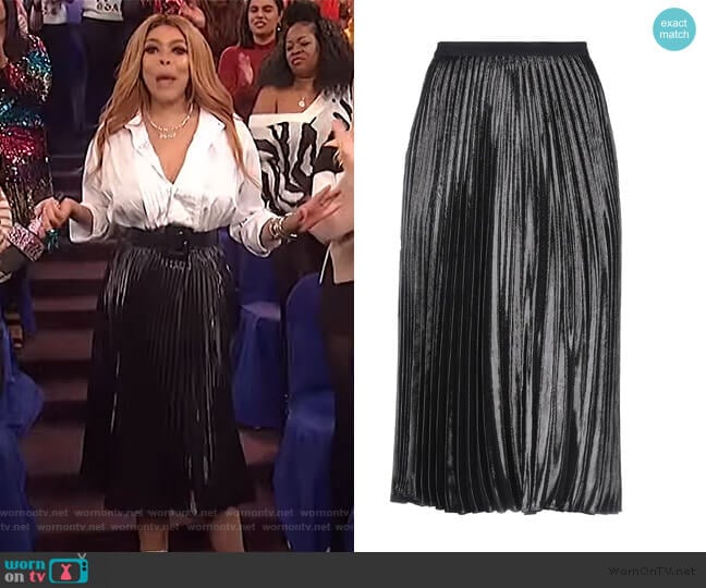 Diane von Furstenberg Pleated Metallic Skirt worn by Wendy Williams on The Wendy Williams Show