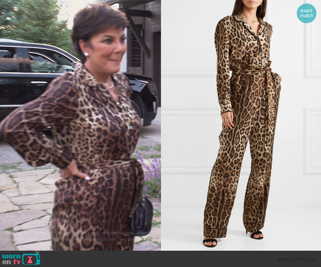 Dolce & Gabbana Leopard-print silk-twill jumpsuit worn by Kris Jenner on Keeping Up with the Kardashians