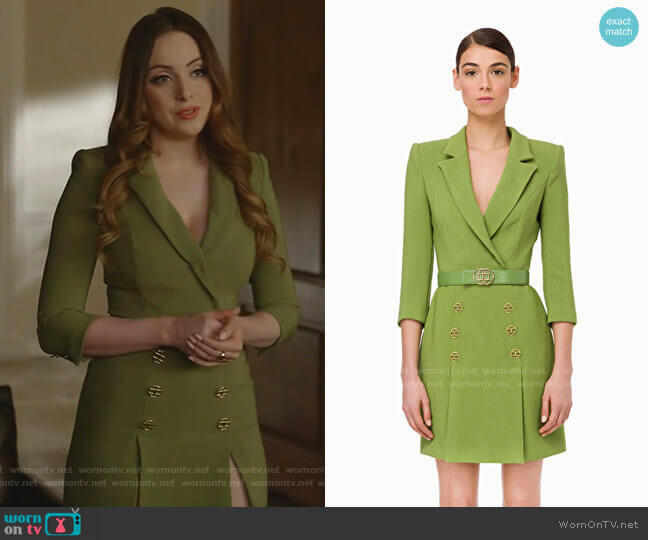 Elisabetta Franchi Double-breasted dress with belt worn by Fallon Carrington (Elizabeth Gillies) on Dynasty