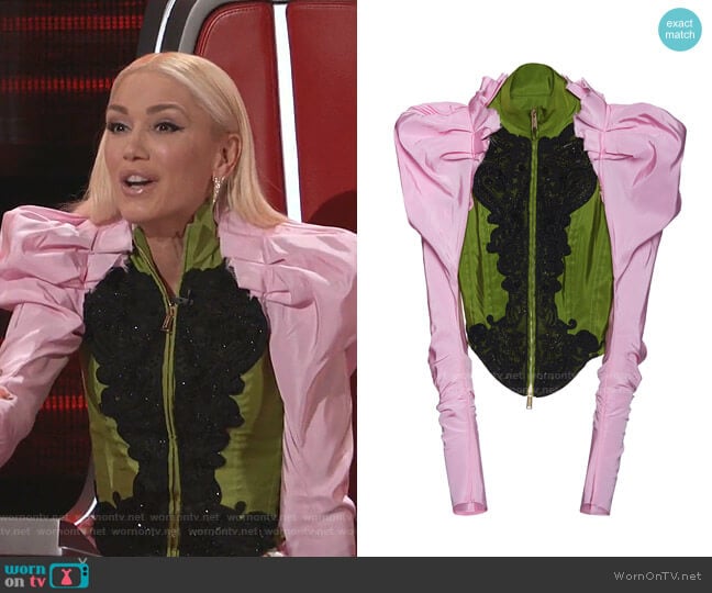 Dsquared2 Embroidered Silk Bustier Jacket worn by Gwen Stefani on The Voice