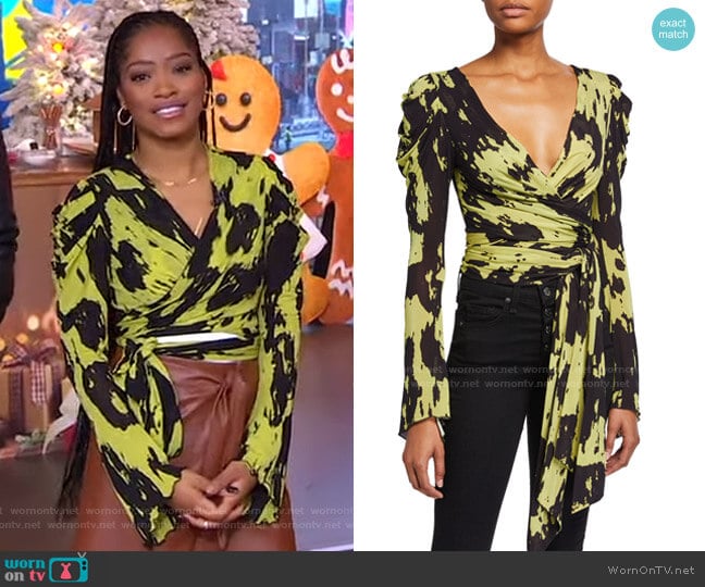 Diane von Furstenberg Kayleigh Print Jersey Wrap Top worn by Keke Palmer on Good Morning America
