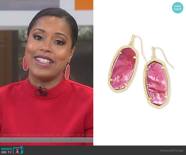 Kendra Scott Elle Drop Earrings in Berry Illusion worn by Sheinelle Jones on Today