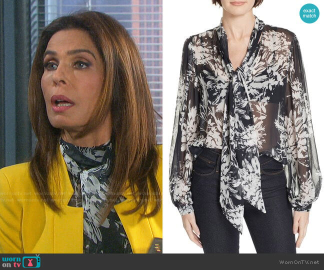 Equipment Equipment Cleone Tie Neck Sheer Floral Silk Blouse worn by Hope Williams (Kristian Alfonso) on Days of our Lives
