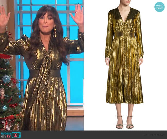 Equipment Macin Metallic Midi Dress worn by Marie Osmond on The Talk