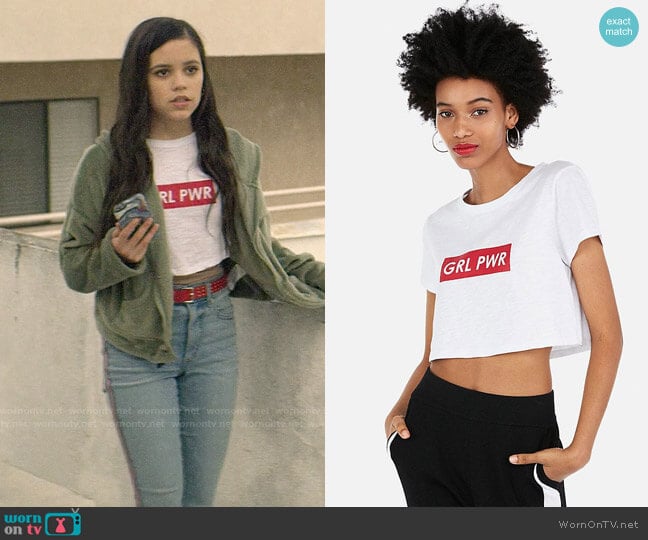 Olivia Culpo x Express Girl Power Cropped Graphic Tee worn by Ellie (Jenna Ortega) on You