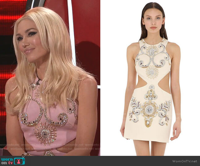 Fausto Puglisi Embellished Wool Crepe Dress with Cut Outs worn by Gwen Stefani on The Voice