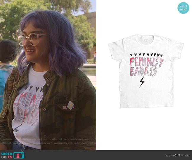 Feminist Apparel Feminist Badass T-Shirt worn by Gert Yorkes (Ariela Barer) on Marvels Runaways