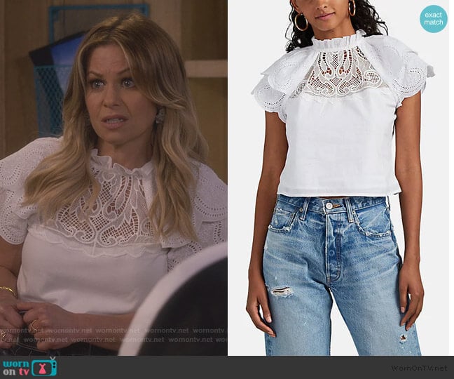 FiveSeventyFive Voile & Eyelet Short-Sleeve Blouse worn by DJ Tanner-Fuller (Candace Cameron Bure) on Fuller House
